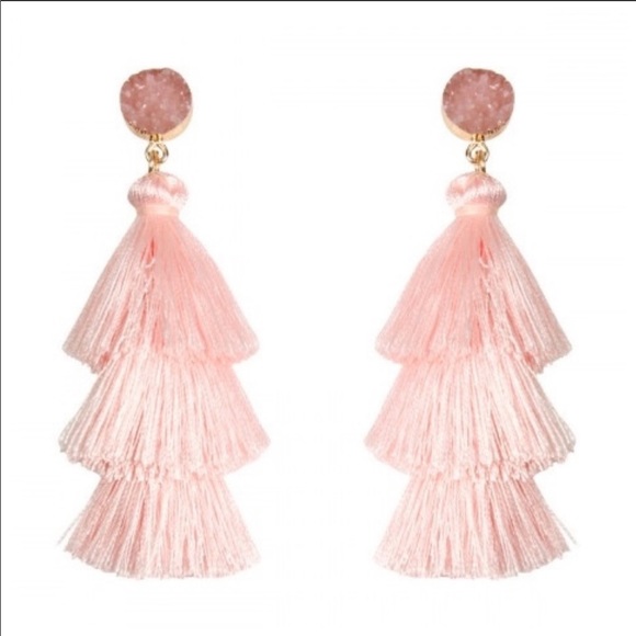 Riah Fashion Jewelry - NWT. Pink druzy tassel drop earrings